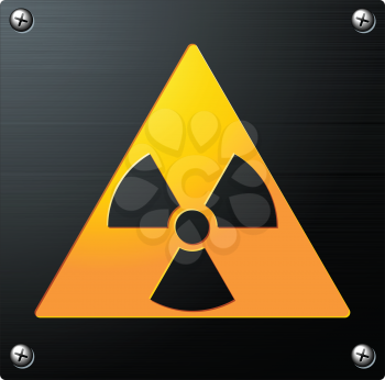 Royalty Free Clipart Image of a Radioactivity Sign on Brushed Grunge Metal With Bolts
