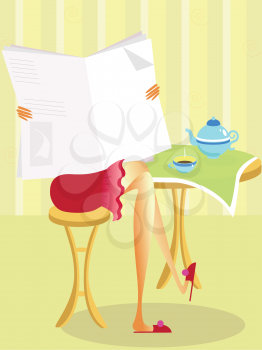 Royalty Free Clipart Image of a Woman Reading a Newspaper