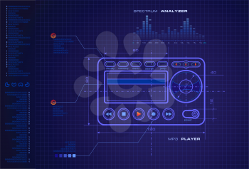 Royalty Free Clipart Image of an MP3 Media Player Blueprint