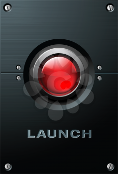 Royalty Free Clipart Image of a Red Button on the Brushed Metal