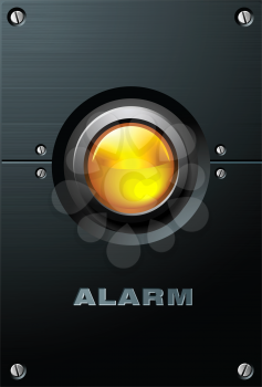 Royalty Free Clipart Image of a Yellow Button on the Brushed Metal