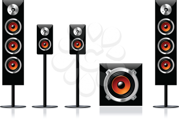 Royalty Free Clipart Image of a Surround Stereo Loudspeakers Set