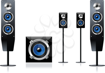 Royalty Free Clipart Image of a Surround Stereo Loudspeakers Set
