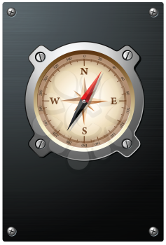 Royalty Free Clipart Image of a Detailed Compass on a Metal Plate