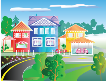 Royalty Free Clipart Image of Houses on a Street