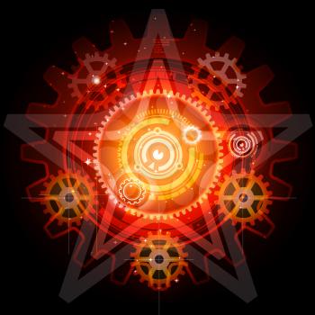 Royalty Free Clipart Image of a Gears Pentagram