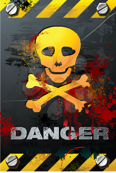 Royalty Free Clipart Image of a Metal Plate Warning With a Skull and Crossbones