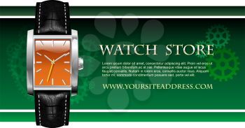 Royalty Free Clipart Image of a Watch and Advertising Template