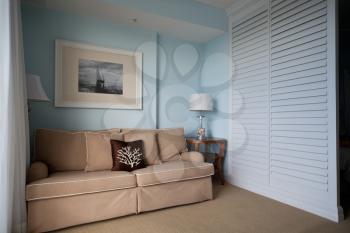 Cozy Appartment Room Interior, blue tones