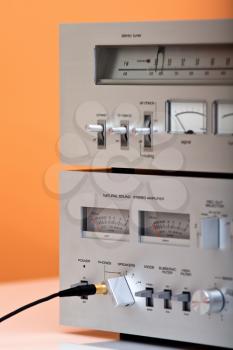 Vintage Stereo Amplifier and Tuner closeup