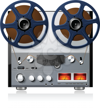 Royalty Free Clipart Image of a Vintage Hi-Fi Stereo Reel to Reel Tape Deck Player Recorder 