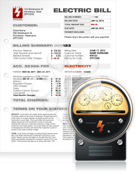 Royalty Free Clipart Image of an Electric Bill With a Meter