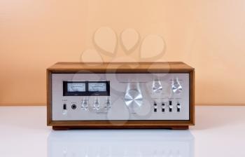 Royalty Free Photo of a Vintage Stereo in a Wooden Cabinet