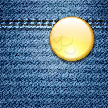 Royalty Free Clipart Image of a Yellow Button on Denim