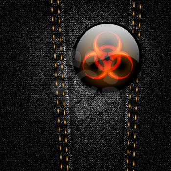 Biohazard badge on black denim texture vector