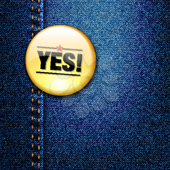 YES Word Colorful Badge on Denim Jeans Fabric Texture