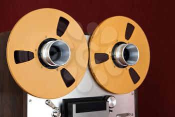 Analog Stereo Open Reel Tape Deck Recorder Spool Closeup