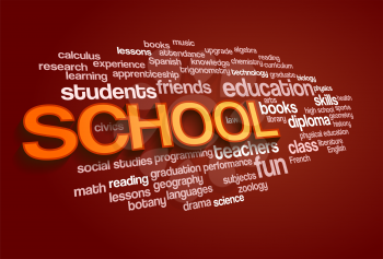 School Word Cloud Bubble Tag Tree on red background Vector
