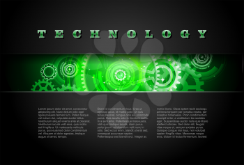 Metal Technology Panel With Green Glowing Gears vector