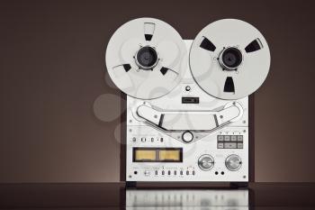 Analog Stereo Open Reel Tape Deck Recorder Vintage Detailed Closeup