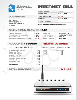 Internet ISP Expenses Bill Document Template Layout with Router 