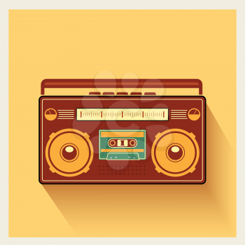 Classic 80s Boombox Portable Cassette Tape Player on Retro Background Detailed Vector Icon