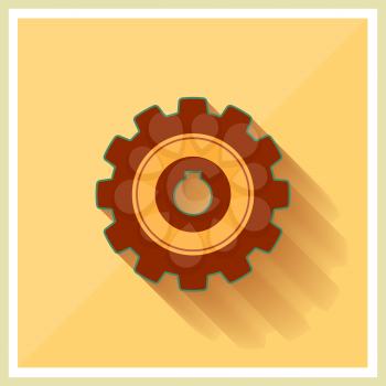 Technology Mechanical Gear Flat Icon on yellow retro background vector