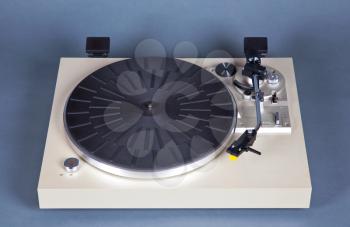Analog Stereo Turntable Vinyl Blue Record Player Top View
