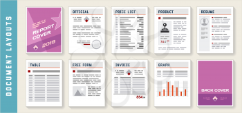 Document Report Layout Templates Mockup Set Vector