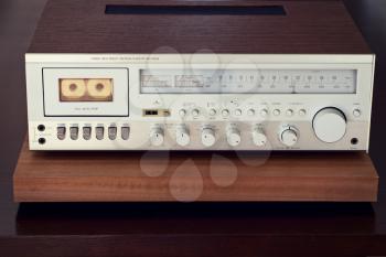 Vintage Cassette Deck Stereo Receiver Front Closeup