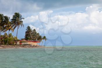 Cozy villa on Cayo Guillermo tropical island, resort waterfront beach landscape view, Cuba vacation