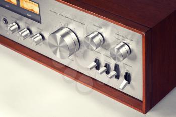Vintage Stereo Audio Amplifier Volume Knob closeup