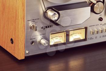Vintage Open Reel-to-Reel Tape Deck Stereo Recorder VU meters and knobs