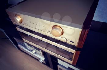 Two Amplifier Vintage Audio Stereo System Luxury High End Top Diagonal View