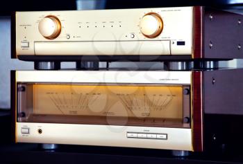 Two Amplifier Vintage Audio Stereo System Luxury High End Perspective View