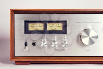 Vintage Stereo Audio Amplifier VU Meters closeup