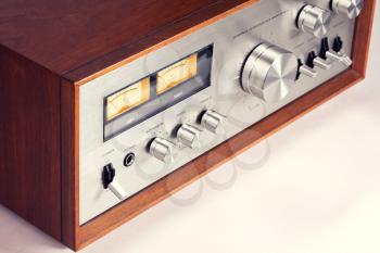 Vintage Stereo Audio Amplifier VU Meters closeup