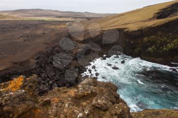 Iceland Reykjanes peninsula rocky volcanic sulfur stones shore coast line landscape