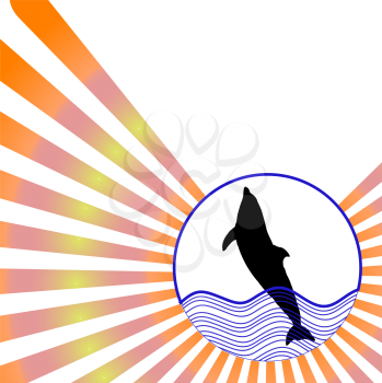 Royalty Free Clipart Image of a Dolphin on a Striped Background
