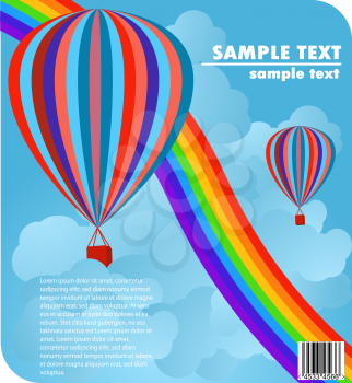 Royalty Free Clipart Image of Hot Air Balloons and a Rainbow