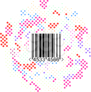Royalty Free Clipart Image of a Dotted Background With a Bar Code
