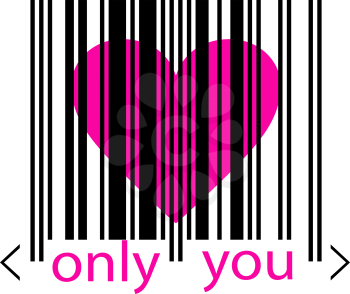Royalty Free Clipart Image of a Heart Behind a Bar Code With the Words Only You