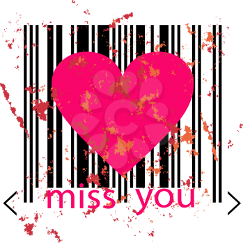 Royalty Free Clipart Image of a Heart on a Bar Code With the Words Miss You