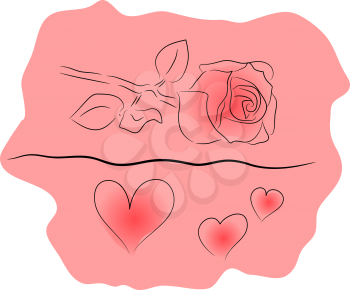 Royalty Free Clipart Image of a Rose and Hearts