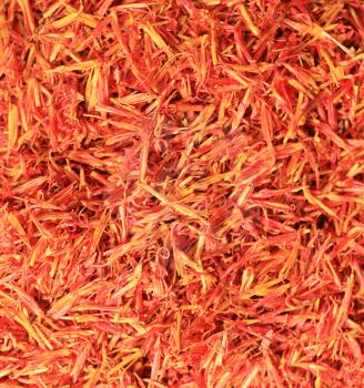 orange colored background of dried saffron (crocus)