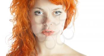 face of red-haired pretty girl isolated on white