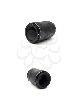 two black telephoto lens for SLR isolated on the white background