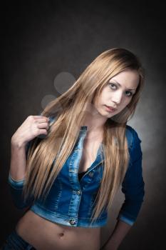 young blonde wearing jeans jacket head and shoulders