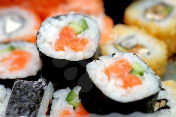 delicious sushi on plate, macro shot