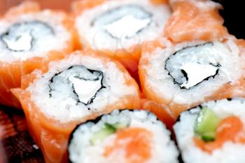 Philadelphia salmon sushi on plate closeup
** Note: Shallow depth of field